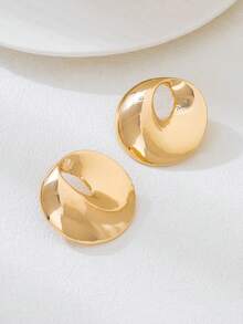 一对不对称几何超大球形金属质感耳钉 - 金黃色 - 查看 6