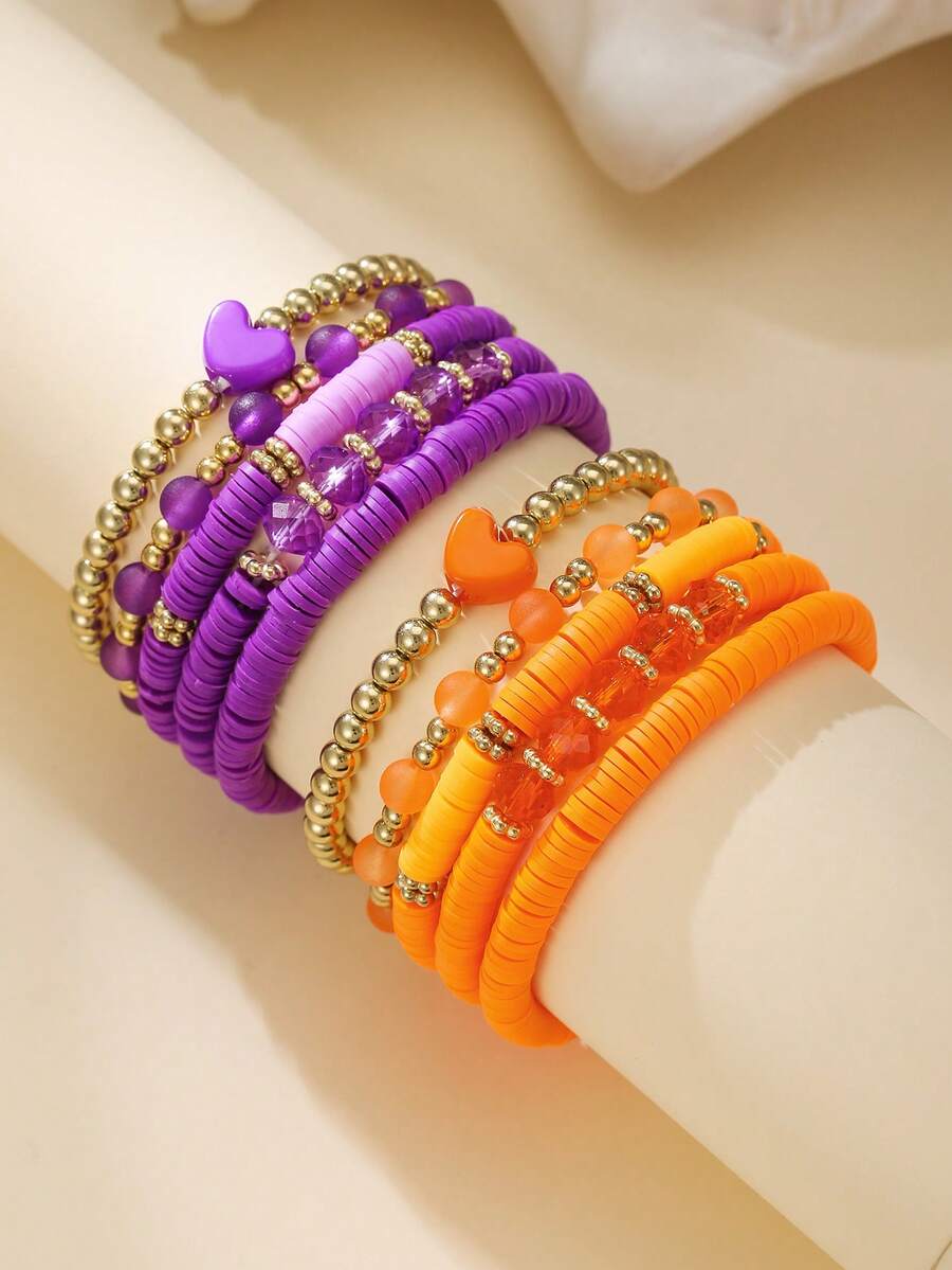 5颗刻面玻璃珠，软粘土CCB心形珠子手链套装，适合青少年 - 均碼 - 查看 1