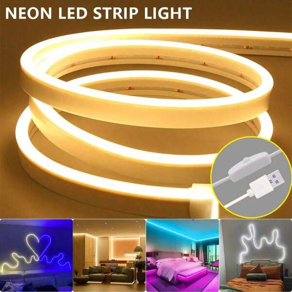 1 Rolle mit 1,64 bis 16,4 Fuß langem flexiblem Neonlichtstreifen mit USB 5 V, LED-Lichtstreifen mit einfarbigem Knopfschalter, geeignet für Schlafzimmer, Wohnzimmer, Badezimmer, Party und DIY-Dekoration im Freien