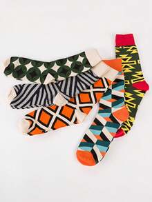 5 Paar geometrisches Muster Knöchelsocken, neue Herbst/Winter Lässig Herren Socken, Street Skateboard Socken, bunte fröhliche Herren Socken