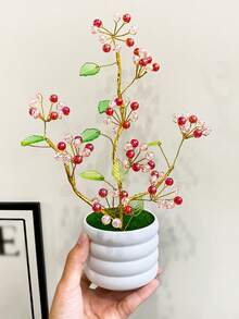 1 件手工仿真花盆栽，适用于玄关、室内桌面装饰和家居饰品 - 紅色 - 查看 3