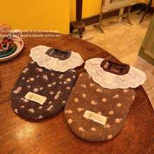 宠物狗猫秋冬新款韩版花卉蕾丝抓绒牵引背心泰迪贵宾犬套头毛衣