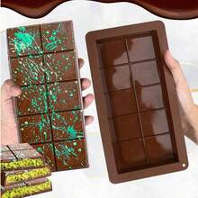 2个/1个超大号巧克力模具托盘，加厚硅胶巧克力模具托盘，迪拜风格巧克力棒模具，适用于DIY烘焙巧克力棒、巧克力、蛋糕、冰块模具 - 棕色 - 查看 2