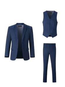 3pcs Navy Blue Herringbone Suit Set For Boys, Including Jacket, Vest And Pants - Navy Blue - View 2