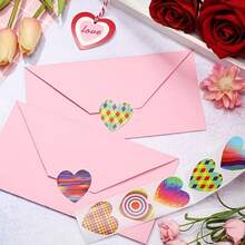 1 Roll 500pcs Heart-Shaped Valentine's Day Stickers, 8 Patterns Gift Wrapping Decoration Adhesive Labels, Gift Box Blessing Stickers, Holiday Labels - Multicolor - View 7