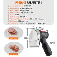 Cuchillo eléctrico para shawarma , cuchillo turco profesional con batería inalámbrica de 80 W, cortador de giroscopio comercial de acero inoxidable, cortador de carne para doner kebab con 2 cuchillas, Φ4"/100 mm, grosor ajustable de 0 a 8 mm - Negro - Ver 7