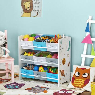 SONGMICS Estantería Infantil para Juguetes, Organizador Infantil para Libros, 9 Cajas de Almacenamiento no Tejidas, Espaciosa, 29,5 x 62,5 x 60 cm, Blanco