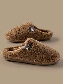 女士毛绒拖鞋，室内保暖防滑软底纯色情侣款，冬季保暖