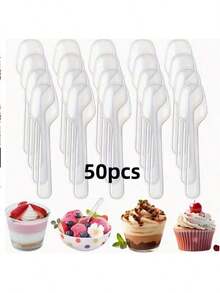 100个透明塑料勺，迷你一次性勺，适用于小份甜点、冰淇淋、果冻、布丁、酸奶品尝、试吃、开胃菜、家庭聚会、野餐、餐厅厨房