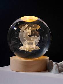 1个USB供电3D水晶球LED夜灯，带木质底座，家居及房间装饰夜灯，太阳系、月亮、星系、土星图案3D夜灯，室内桌面装饰灯，情人节及生日礼物，送给朋友和同学 - 黃色 - 查看 26