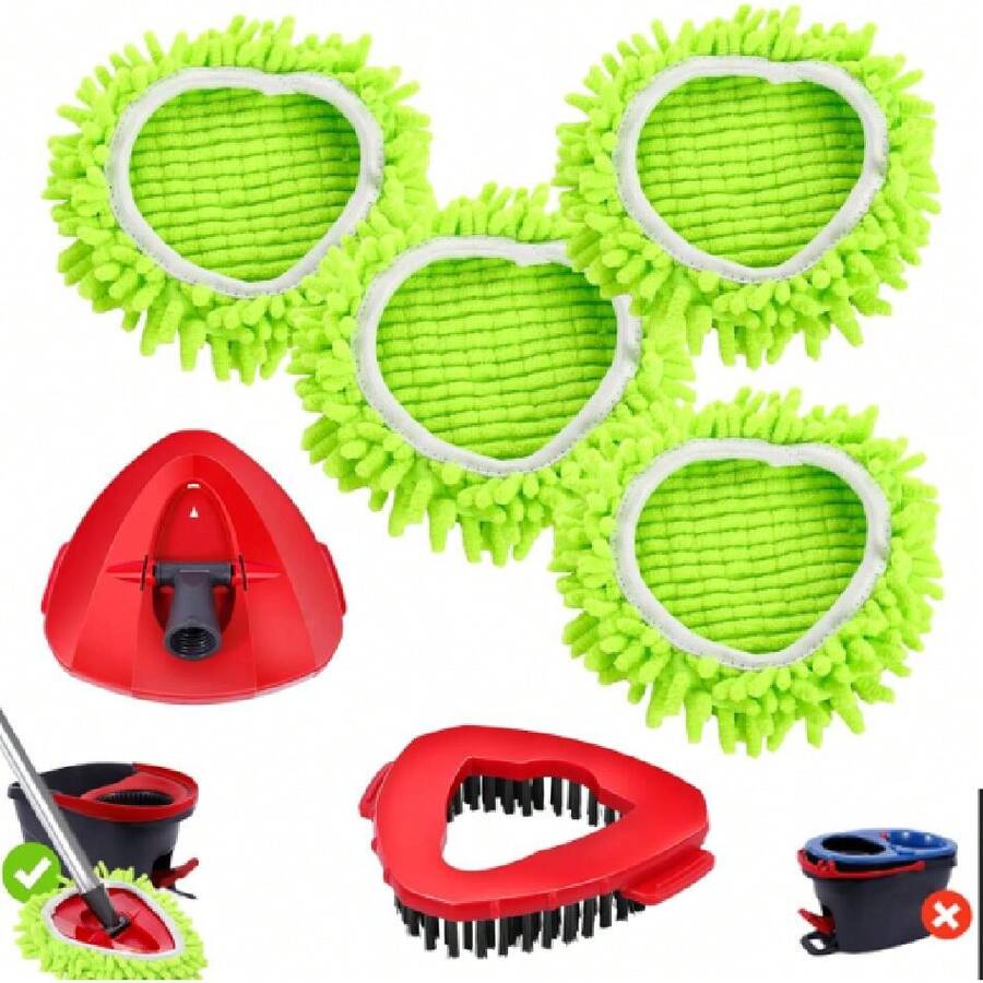 Wa.IE Jiemi 4 Pack Spin Mop Replacements Head Compatible For Oceda EasyWring 1-Tank System,Microfiber Spin Mop Refills Head,1 Mop Scrub Brush + 1 Mop Base + 4 Pack Cleaning Floor Mop Head(Green),27019828 - 綠色 - 查看 1