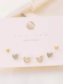 3pairs/Set Chic Individuality Delicate Heart-Shaped Rhinestone Earring Sets ,Casual Versatile Sporty Outdoor Earrings, For Women&Teen Wedding Banquet Prom Dating Gifts Summer Vacation Travel Music Festivals ,Suitable For Holiday Wear ,Mother's Day Gift - 黃金 - 查看 5