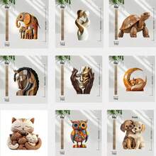 1件木质情侣猫雕像，2D拥抱猫摆件，动物桌面家居装饰，适用于生日、婚礼、情人节、圣诞节、教师节、返校季、办公室（2D平面雕塑，非3D），家居装饰，节日派对装饰 - 彩色 - 查看 5