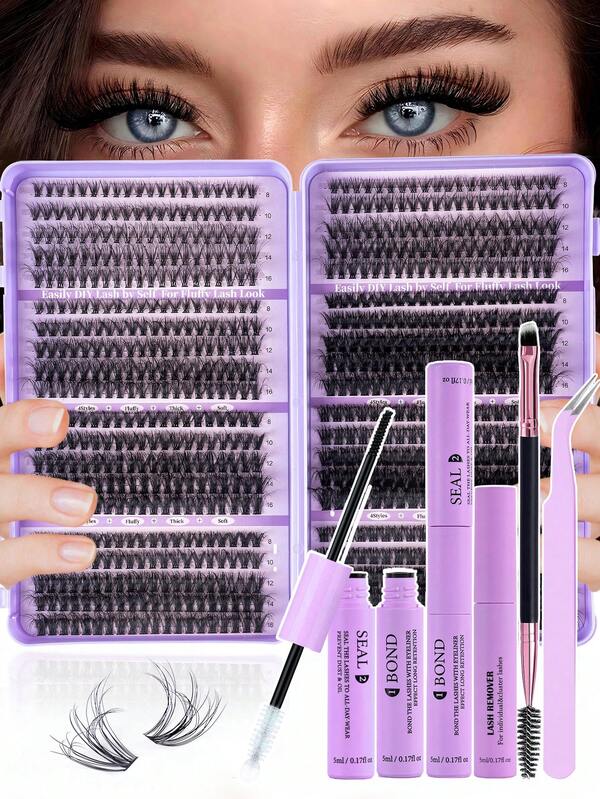 800 pièces Kit d'extension de cils, Kit d'extension de cils DIY, Kit de bouquets de cils individuels Curl D, Kit d'extension de cils avec colle et scellant et outil applicateur de cils, Kit de cils pour usage quotidien, convient aux débutants, mariages, sorties, fêtes, festivals, très adapté pour les paquets de cils de Noël/Halloween/cadeau
