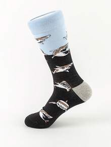 4 Paar bunte Hai-Design Socken, modische lässige Paar-Socken, europäischer und amerikanischer Straßen-Stil Knöchelsocken