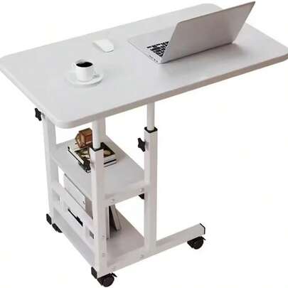 Dragonpad Height Adjustable Table Mobile Laptop Table C-Shaped End Table, Couch Desk With Wheels, 3 Tier Couch Side Table With Storage Drawer For Living Room Bedroom