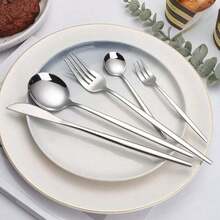 25pcs/Set Stainless Steel Cutlery Set, Suitable For Kitchen, Christmas Gift, School Supplies - Silver - View 4
