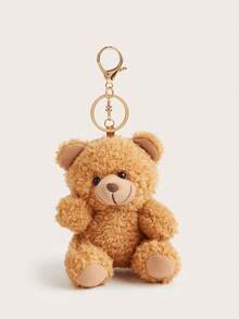 1pc Cute Curly Teddy Bear Plush Animal Keychain, Adorable Fluffy Cartoon Bag Charm, Small Accessory, Phone Strap, Women's Keychain, Couple Keychain, Car Keychain, Key Chain, Backpack Decoration, Birthday Gift, Friend Gift