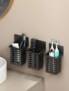 黑白透明牙刷牙膏架，浴室梳子剃须刀壁挂架，无需钻孔，浴室收纳整理架 - 彩色 - 查看 7