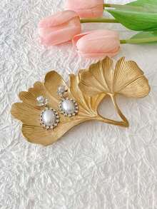 1pc European Light Luxury Tray Ornaments Gold Metal Leaf Shape Small Tray Jewelry Tray Earring Necklace Storage Tray Jewelry Tray - Multicolor - View 6