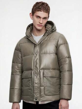 Men's Casual Cotton Padded Hoodie Jacket, Simple Design