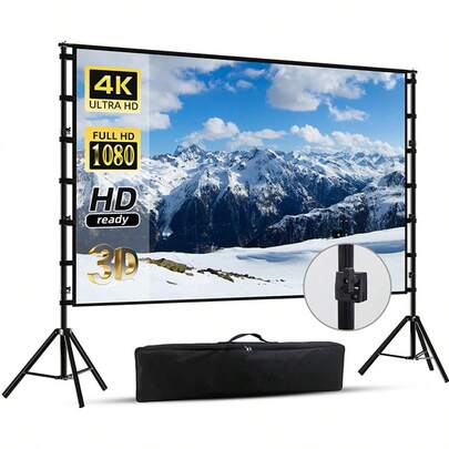 GAINVANE Projector Screen And Stand, 84/100/120/150 Inch Indoor Outdoor Projection Screen, Portable 16:9 4K HD Rear Front Movie Screen With Carry Bag Wrinkle-Free Design For Home Theater Backyard Cinema