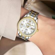 1pc Luxury Quartz Watch For Women, Fashionable & Elegant Crystal Decorated Ladies Watch With Date Function