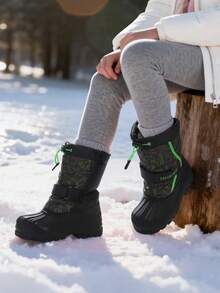 Kids Snow Boots Water-Repellent Mid-Calf Cold Weather Boots For Toddlers To Big Kids - 綠色 - 查看 2
