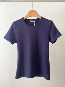ACME MADE IN CHINA Basic T-Shirt, Peruvian Pima Cotton, Thick Fabric, Super Soft Knit, Imported, , New Spring Arrival - Xanh nước biển - Xem 2