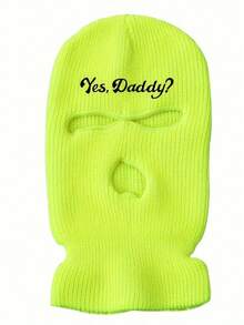 1pc Fashionable "Yes Daddy" Ski Mask, Knitted Warm 3-Hole Balaclava Hat For Men And Women Men Women Clothing Winter