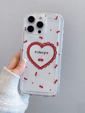 1 pièce Étui de protection transparent antichoc pour téléphone avec motifs mode cœur, nœud, cerise, lettre. Matériau TPU, convient comme cadeau de fête. Compatible avec Xs/Xs Max/Xr/11 12 13 14 15 16 Pro/Pro Max/14 15 16 Plus et séries