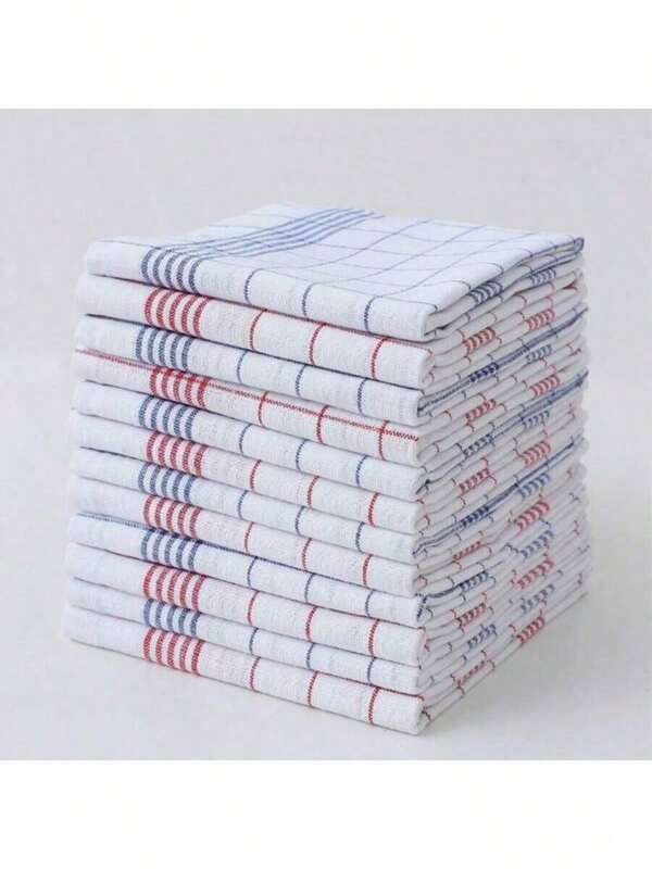 2/4/6/8/12pcs Cleaning Cloths, 2-Color Kitchen Towels, Grid Pattern Kitchen Towels, 100% Cotton Striped And Checkered Kitchen Towels, Blue Plaid, Red Plaid, Black Plaid, For Kitchen And Dining, Kitchen Supplies