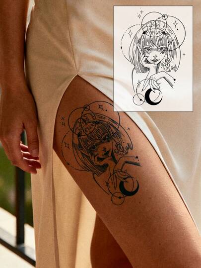 Temporary Large Floral Arm Tattoo Sticker, Y2K Girl Pattern, 1-2 Weeks Waterproof Smudge-Proof Suitable For Chest, Waist, Abdomen, Thigh, Shoulder, Neck, Collarbone, Natural Plant Ingredients, Music Festival, Valentine's Day, Carnival, DIY Party Holiday Gift