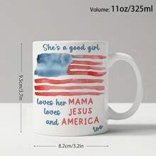 11 Oz Ceramic Patriotic Theme Coffee Mug, Patriotic Coffee Cup, Red And Blue Watercolor American Design With Inspirational Text.Suitable Those Who Are Patriotic And Religious.Independence Day Commemorative Daily Use, Holiday, Faith Cup, Inspirational Text Cup, Watercolor Pattern, Durable Ceramic, Reusable Cup, Inspirational Beverage, National Cup, Coffee Cup, Coffee Cups And Mugs, Unique Coffee Cup - 白色 - 查看 2