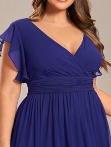 EVERPRETTY Vestido de dama de honor de boda con cuello en V, unicolor, cintura alta, sin mangas, plisado, azul, para fiesta de boda, atuendo de invitado de boda de primavera/verano - azul real - Ver 6