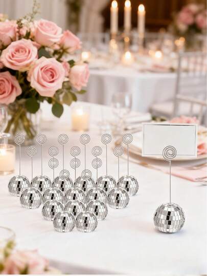 4/12/24pcs Disco Ball Table Number Holders, Place Card Stands, Photo Display Racks, Suitable For Wedding, Birthday, Disco, New Year, Valentine's Day Party Table Decor