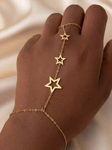 1pc Stainless Steel 18K Gold Plated O-Shape Chain Linked Finger Ring, Versatile For Daily Wear, Party, Gift For Women