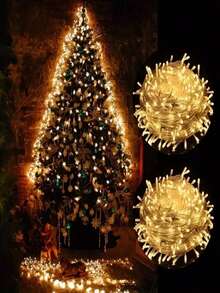 Serie de luces 100 Led Cortina Con 8 Modos Serie De Luces De 10mts, luces de alambre de cobre parpadeantes, adecuadas para decoración de jardín de dormitorio, decoración navideña - Amarillo - Ver 9