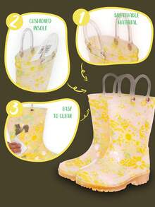 Giày đi mưa trẻ em, họa tiết hoa vàng, dễ vệ sinh, thích hợp cho các hoạt động ngoài trời, tiện lợi khi mang vào và tháo ra, giày đi mưa chống thấm nước cho trẻ em. - Màu vàng - Xem 5