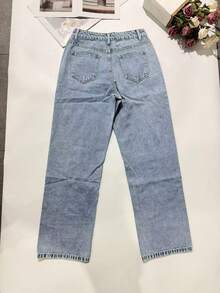 Autumn Women's Street Light Blue Mid Waist Jeans Slim Fit Straight Leg Casual Pants And Versatile Washed Denim