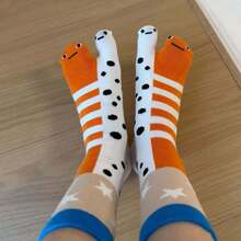 1 Pair Women's Cute & Quirky Toe Separator Mid-Calf Socks, Abstract Ugly Cute, Girlfriend, Aquarium Fish Themed Socks - Multicolor - View 6
