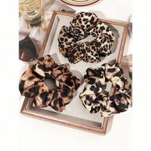 3pcs Elegant Vintage Scrunchie, Leopard Print Color Fabric Hair Ties, Suitable For Ponytail, Tea Ceremony And Everyday Use Scrunchies Scrunchy Hair Ties - 彩色 - 查看 1
