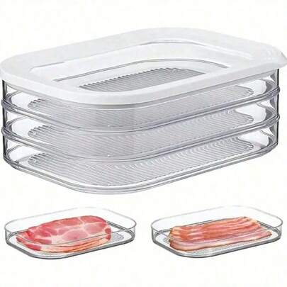 Awaoko 3-Piece Transparent Food Storage Container Set, PP Material Refrigerator Storage Boxes, Stackable Kitchen Airtight Containers For Steak, Cooked Meat, Cheese, Cereal And More, Space-Saving Lidded Storage Boxes For Fridge