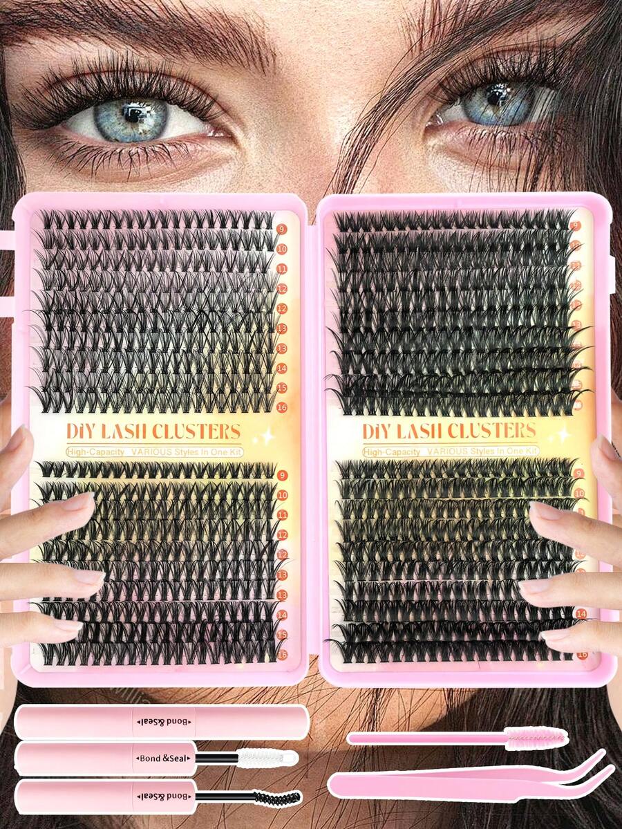 800 piezas Juego de extensión de pestañas DIY mixto, alta capacidad de pestañas individuales, estilos mixtos 30D/40D/50D/60D, efecto rizo D de 9-16 mm, natural ligero y suave, de larga duración. El juego incluye pegamento para pestañas, pinzas y cepillo para pestañas. - Negro - Ver 1