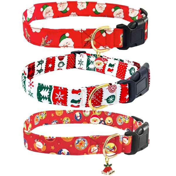 Christmas Dog Collar Cute Winter Holiday Collars Adjustable Red Christmas Comfortable Dog Collar Adorable Pet Collar
