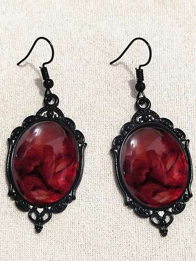 2pcs Gothic Style Whimsigoth Red Mirror Exaggerated Dangle Earrings, Suitable For Daily, Party, Gathering Wear, Women's Surprise Gift