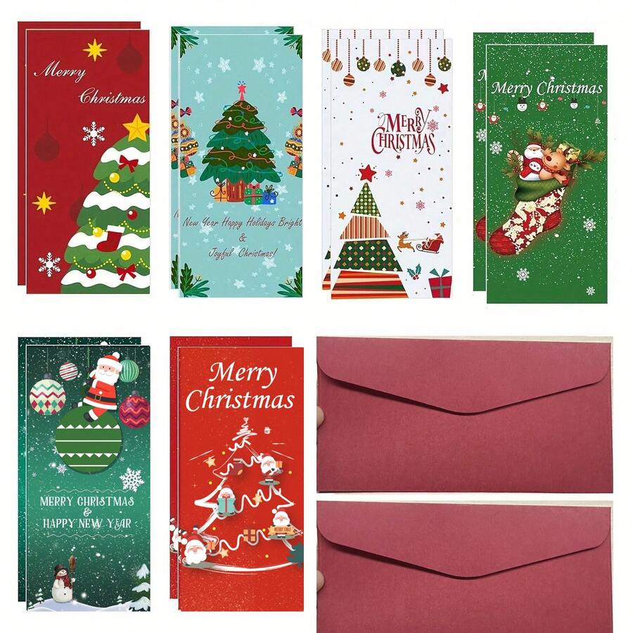 Portador de dinero de Navidad, paquete de 12 tarjetas de felicitación de Navidad y Año Nuevo, tarjetas de regalo, sobres para dinero, decoración navideña