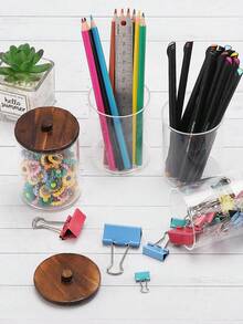 4件套棉签收纳盒，浴室收纳架，10/7盎司棉球/棉签分配器，带竹盖的药剂师罐，方便整理和存放 - 彩色 - 查看 10