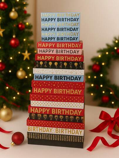 NICE LIFE 10-teiliges Geschenkbox-Set zum Geburtstag, elegante, bunte Dekorationsboxen aus Papier mit "Alles Gute zum Geburtstag"-Aufdruck für Partys und Geschenkverpackung