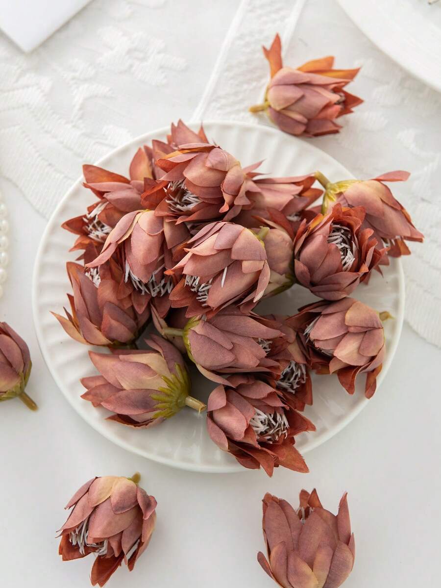 5/800个仿真菠萝花头假植物，人造花，可用于DIY花束、花环材料、糖果盒配件、胸花、头花材料、生日派对蛋糕配件、家居装饰、新娘手捧花、婚礼装饰、房间装饰、厨房配件、餐厅、卧室装饰、新年装饰、户外花园、开业季 - 咖色-252 - 查看 1